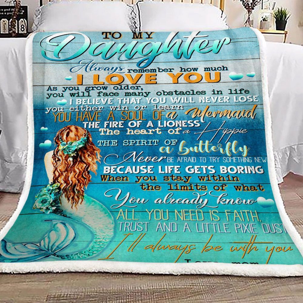 Mermaid Family To My Daughter Love Mom Sherpa Fleece Blanket