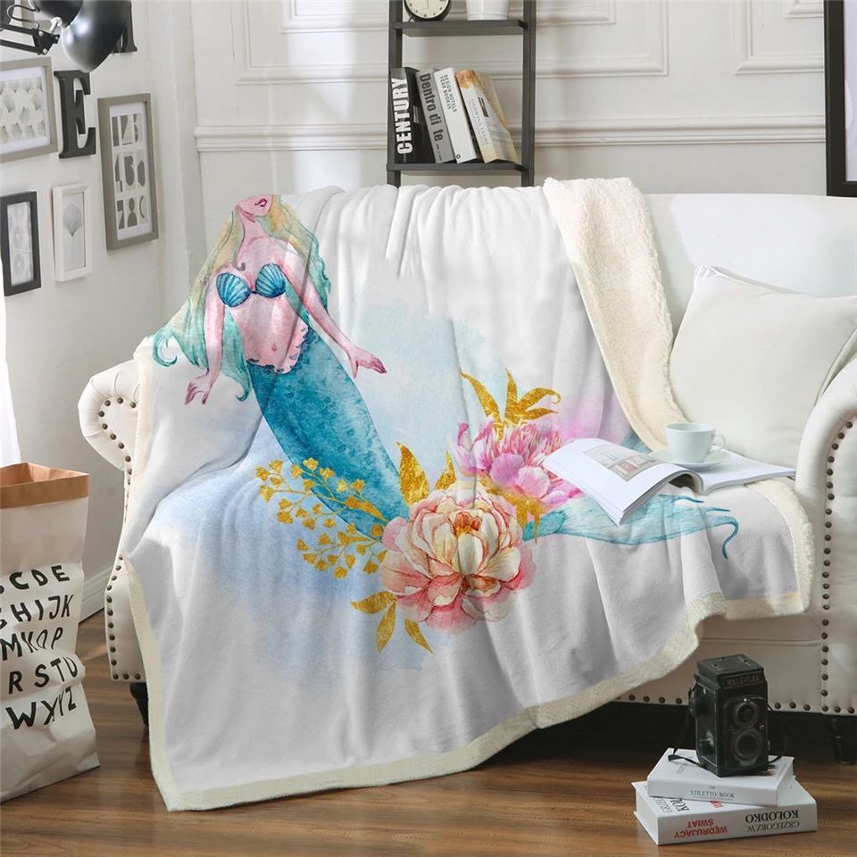 Mermaid Flowers Sherpa Fleece Blanket