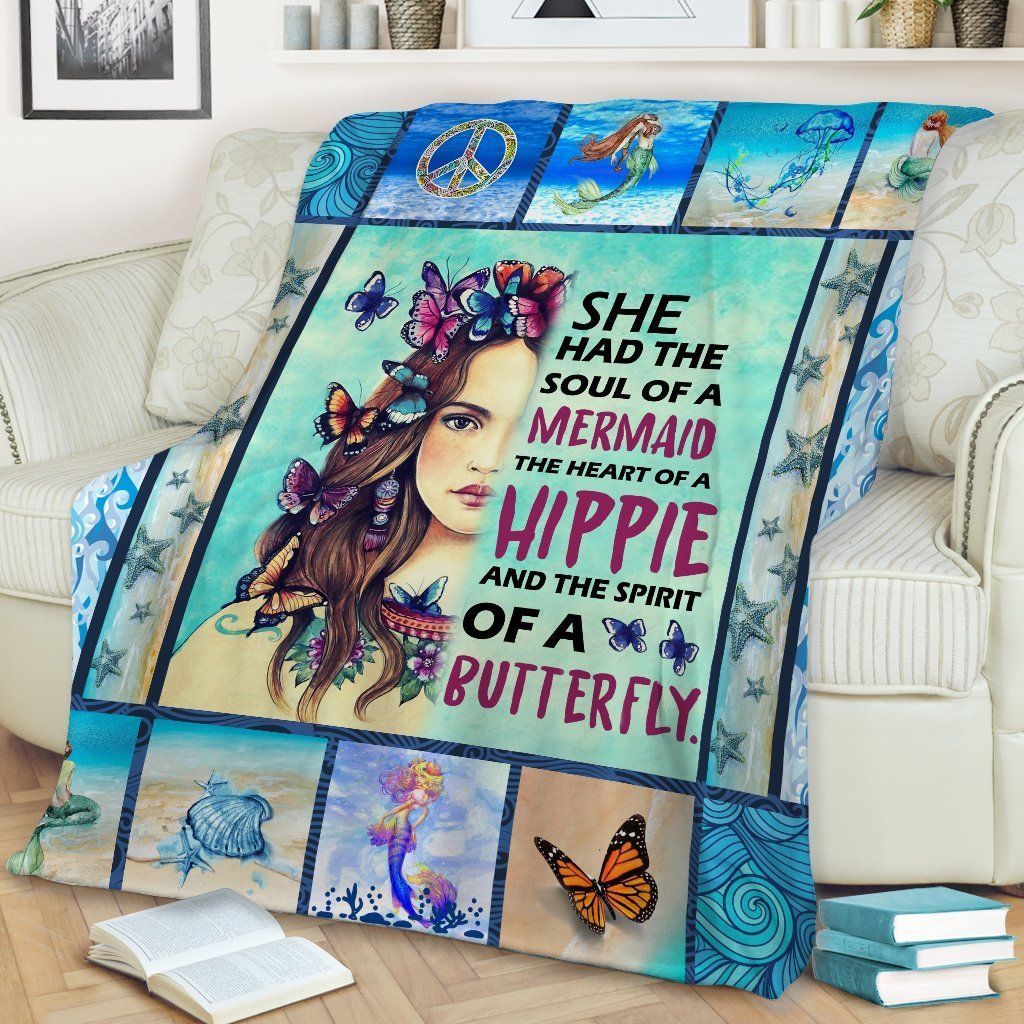 Mermaid Hippie Sherpa Fleece Blanket