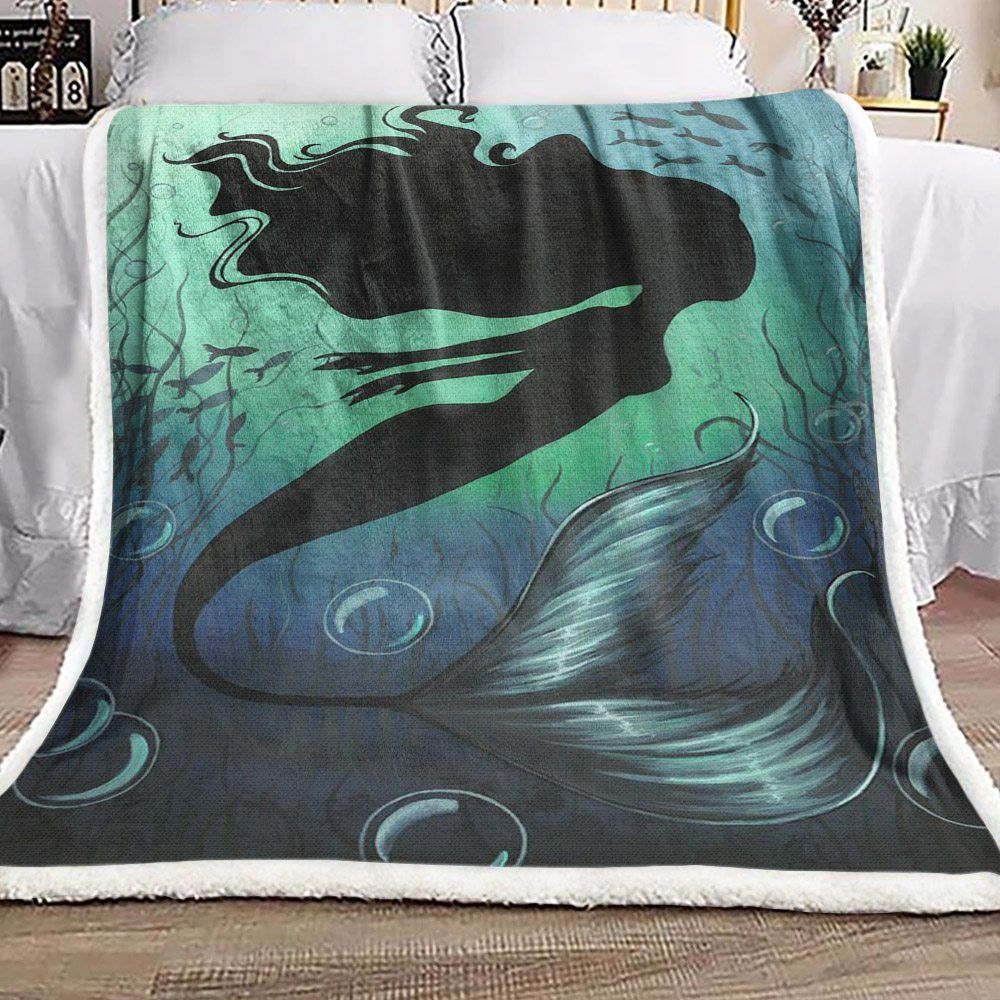 Mermaid In The Sea Sherpa Fleece Blanket