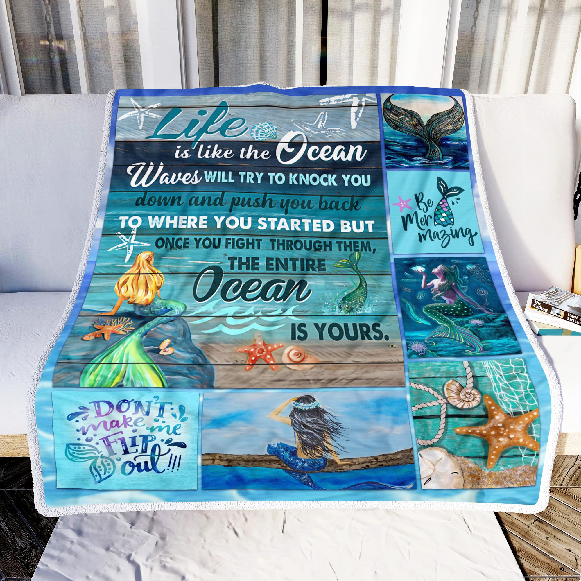 Mermaid Life Is Like The Ocean Fleece Blanket