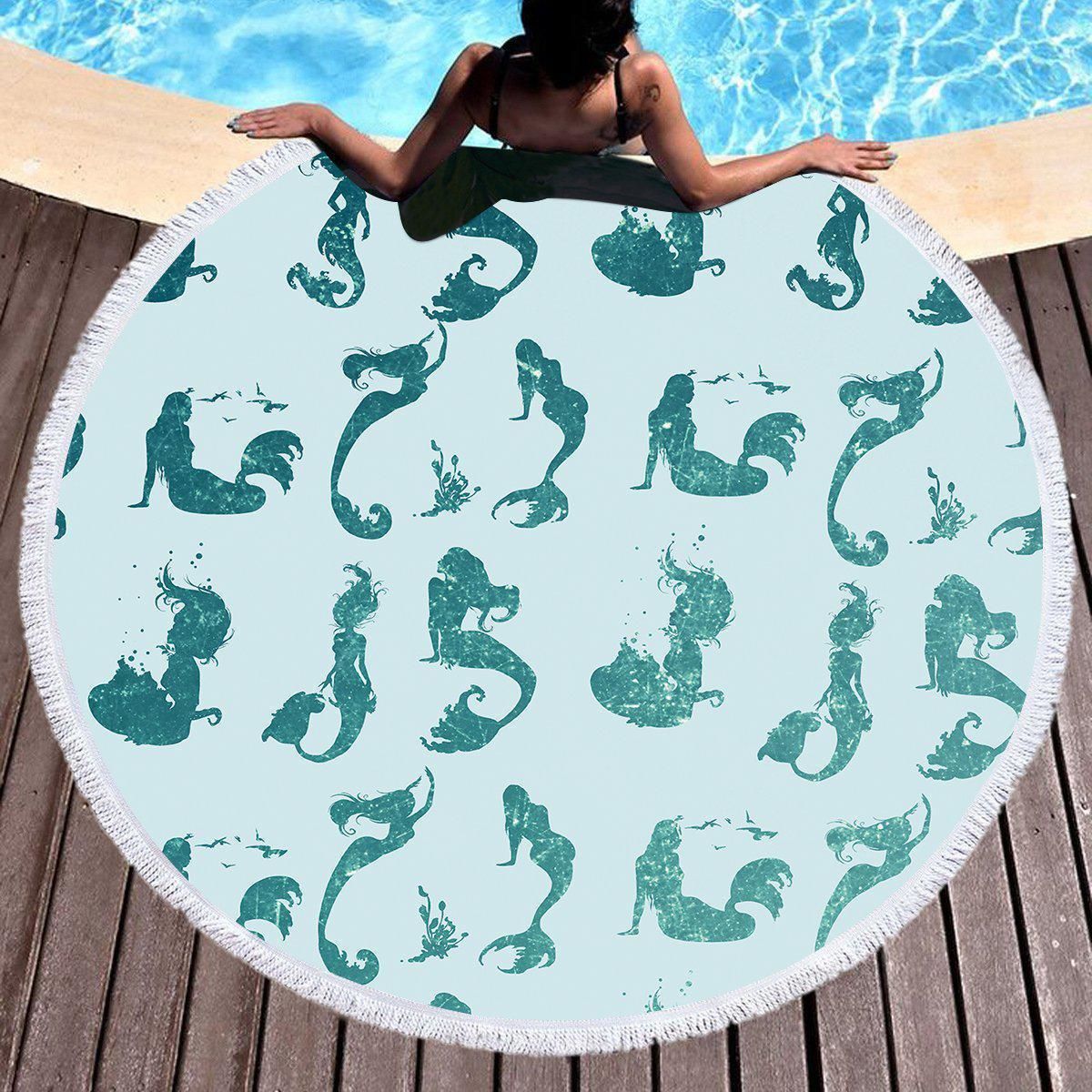 Mermaid Mysteries Pattern Printed Round Beach Towel