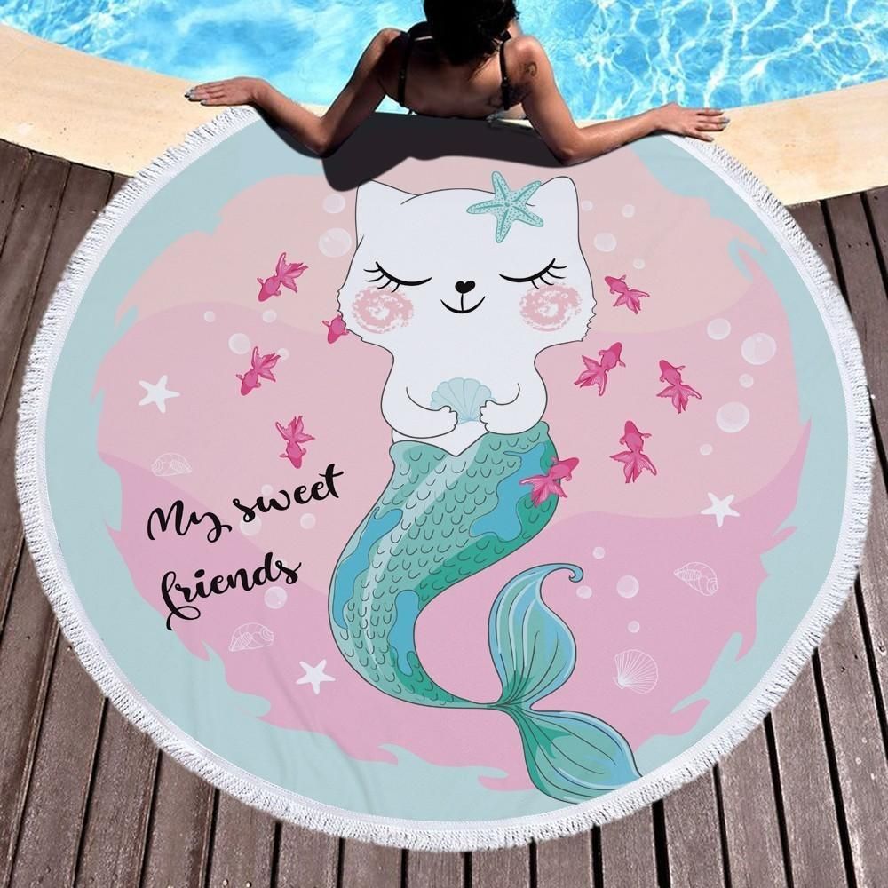 Mermaid Princess My Sweet Friend Round Beach Towel