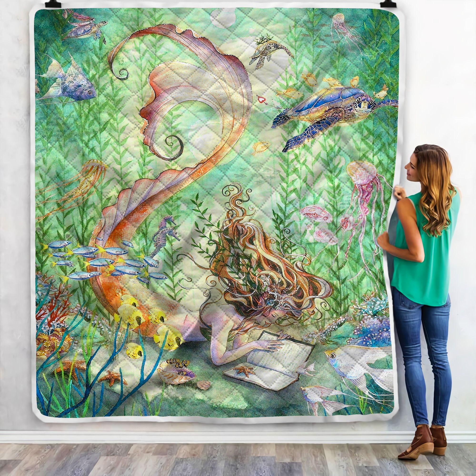 Mermaid Read Book Fleece Blanket