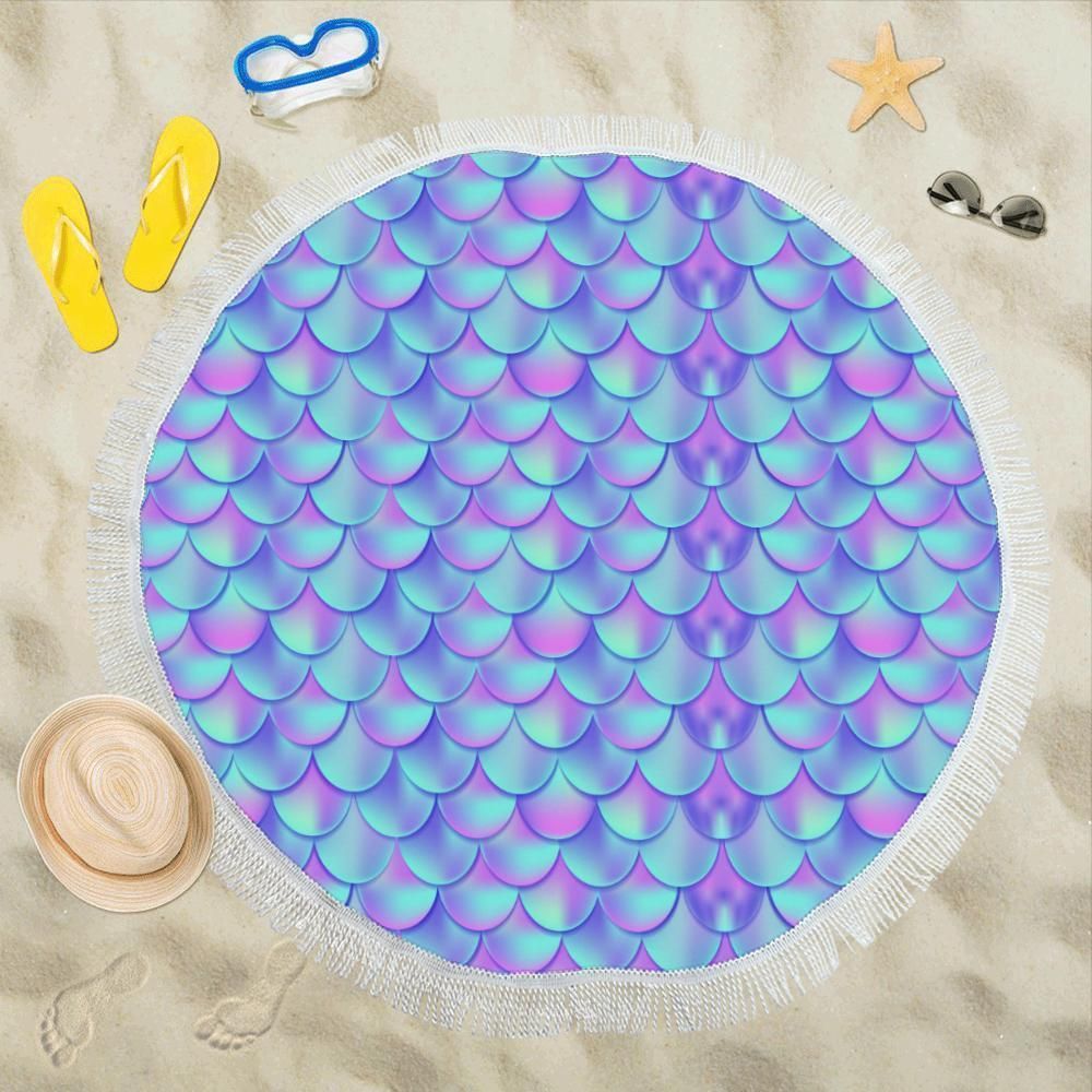 Mermaid Tail Design Print Pattern Round Beach Towel