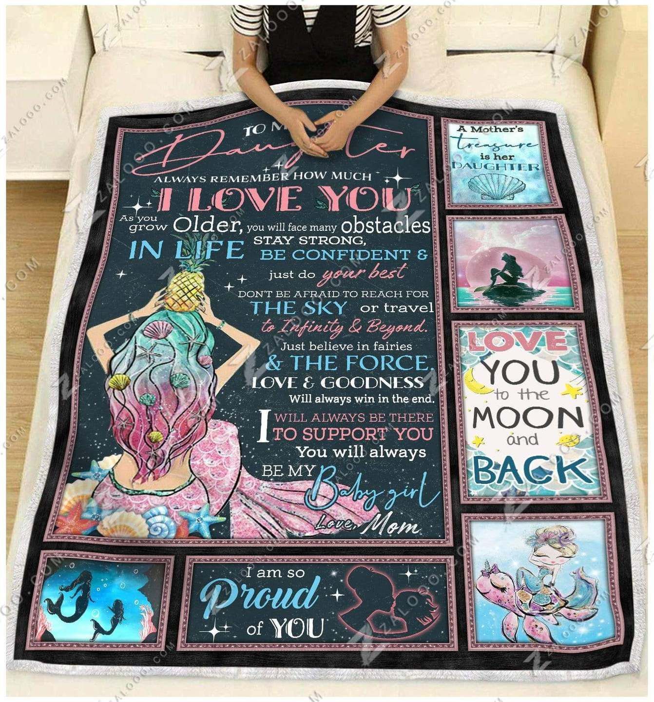 Mermaid To My Daughter Be My Baby Girl Sherpa Fleece Blanket