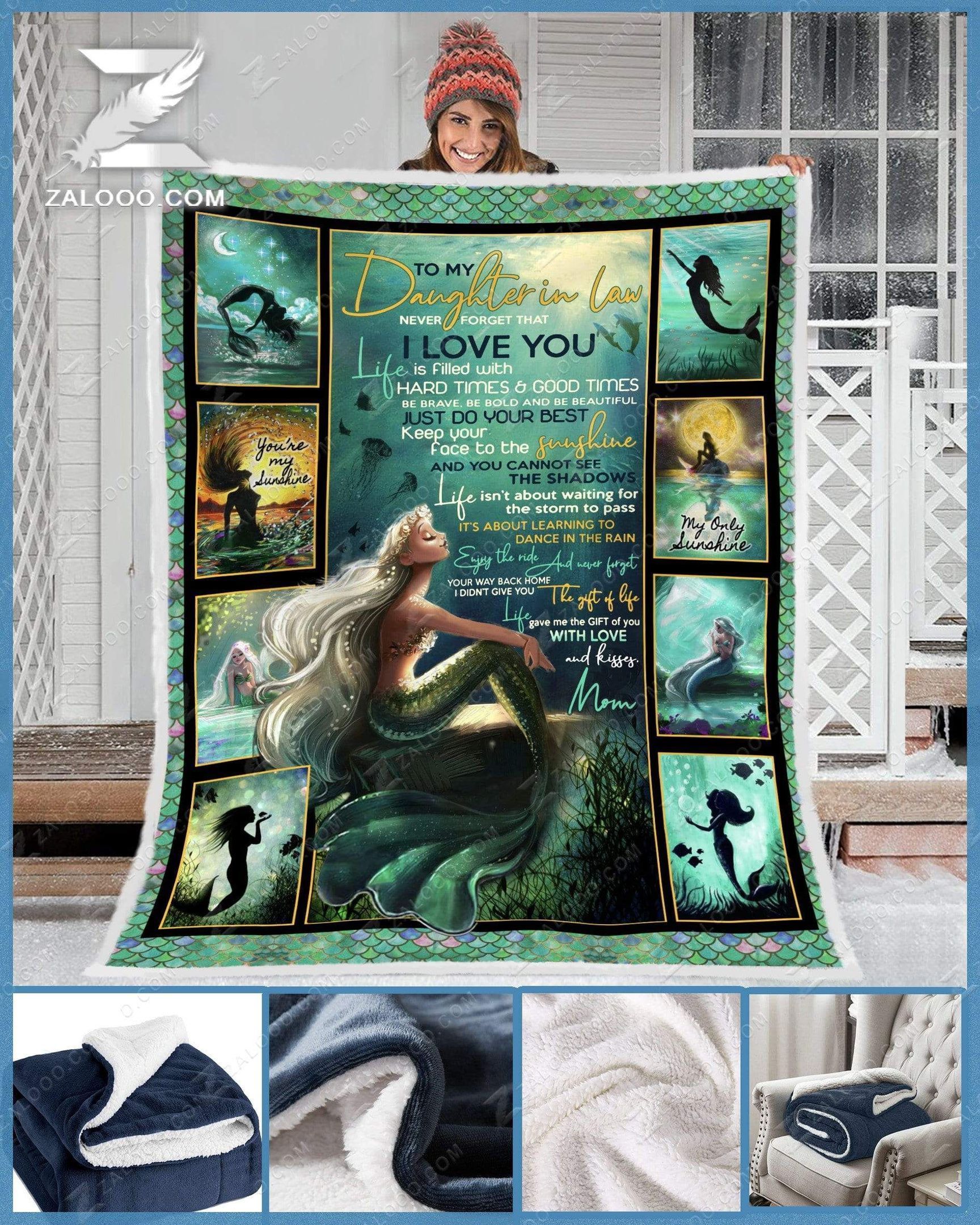 Mermaid To My Daughter In Law You Are My Sunshine Sherpa Fleece Blanket