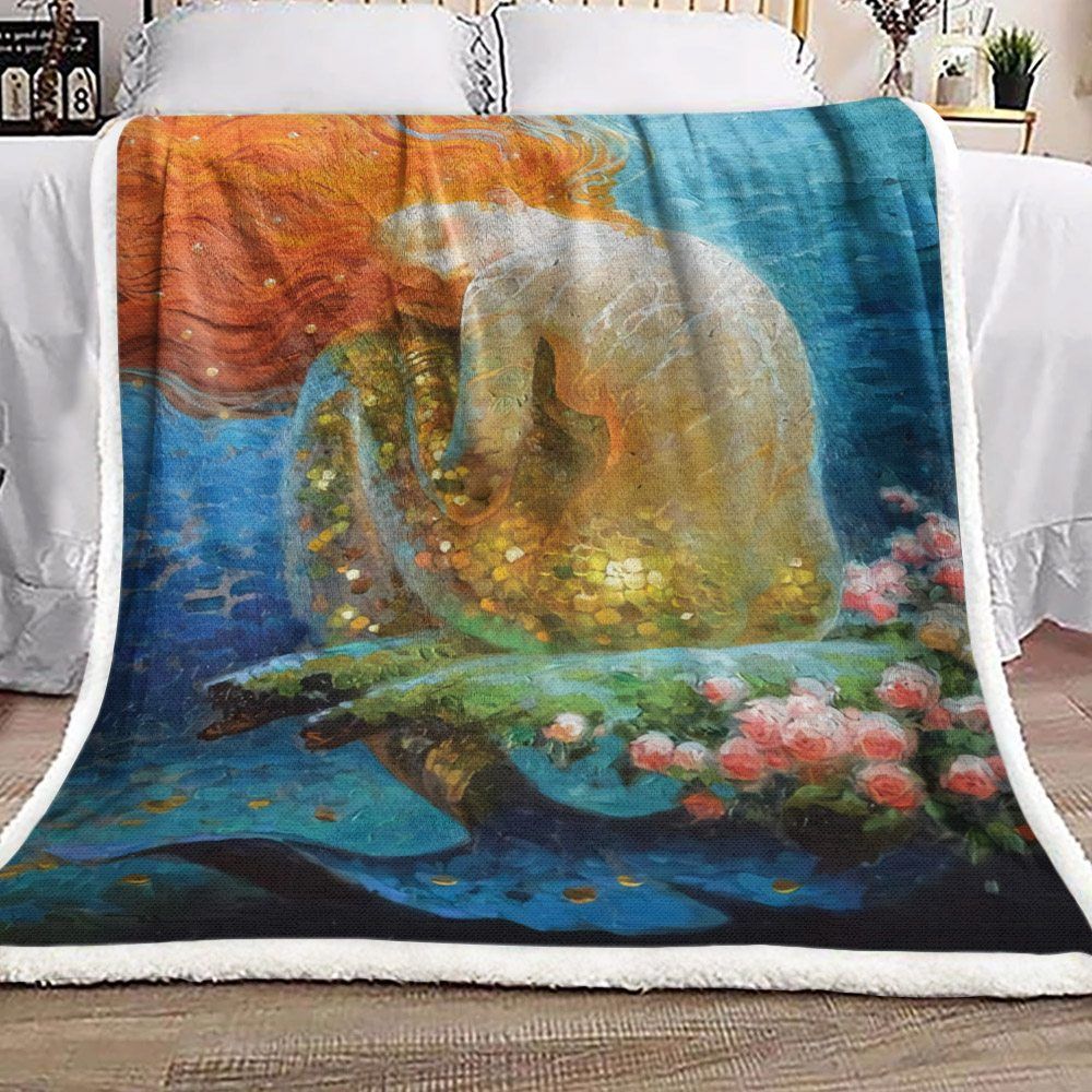 Mermaid Under The Sea Sherpa Fleece Blanket
