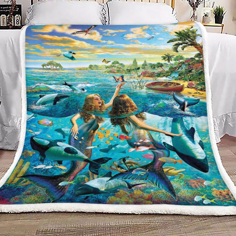 Mermaids Are On The Vacation Sherpa Fleece Blanket