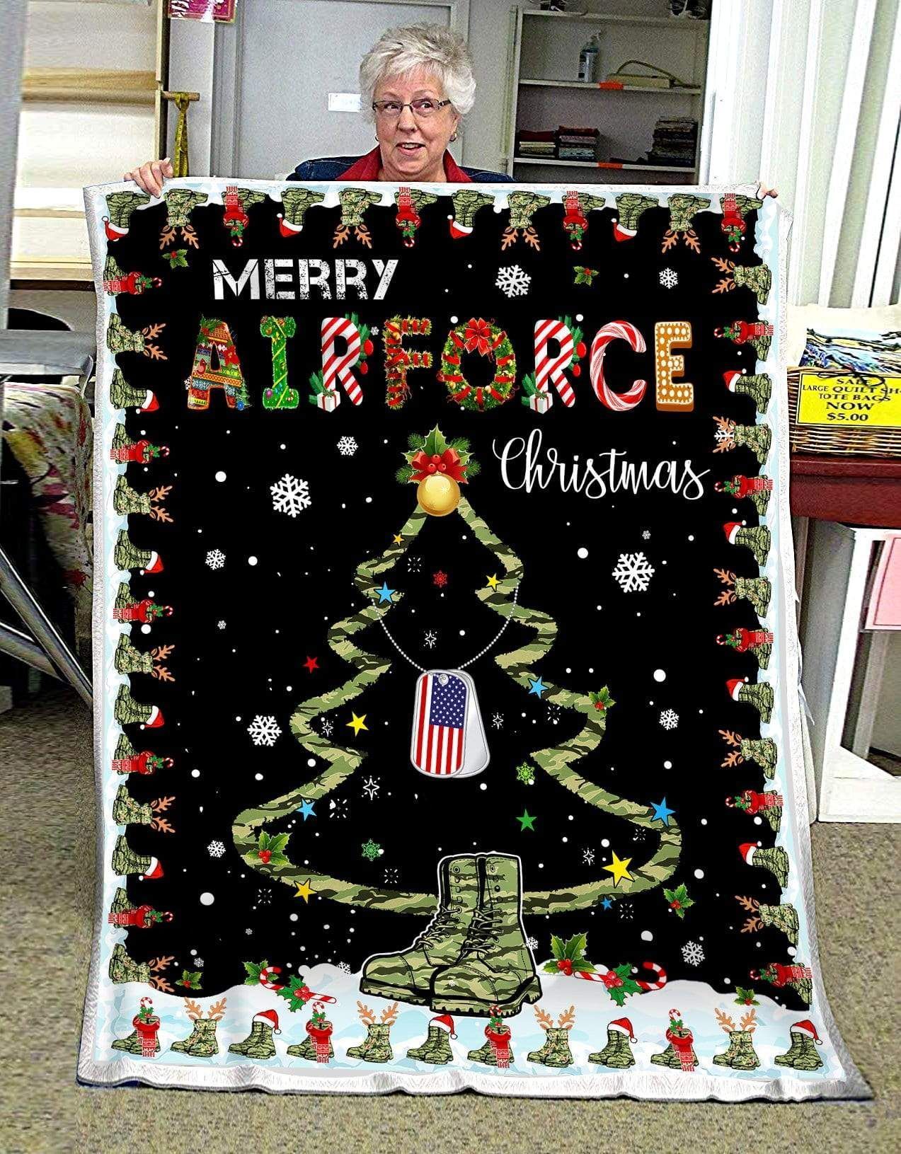 Merry Air Force Christmas Sherpa Fleece Blanket