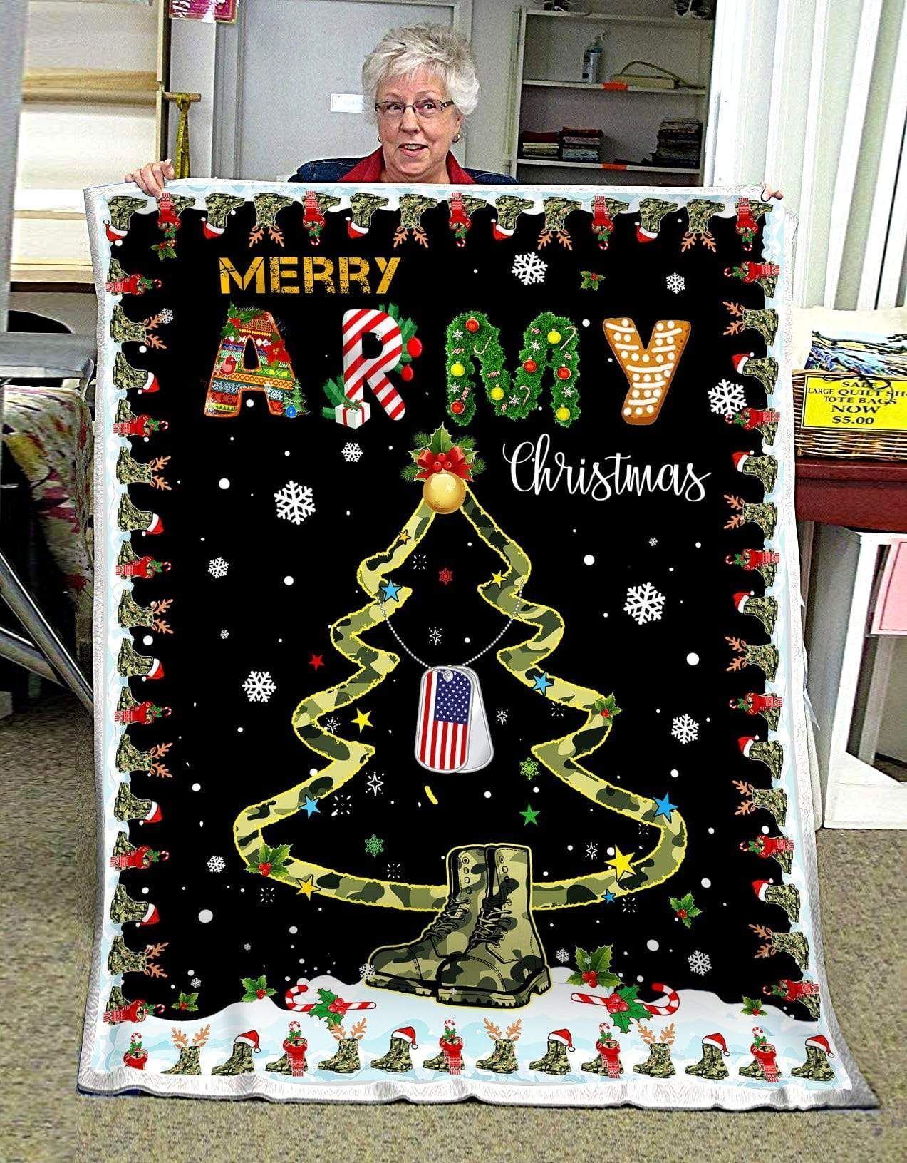 Merry Army Christmas Sherpa Fleece Blanket