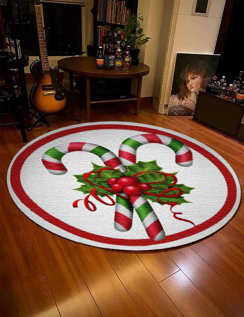 Merry Candy Cane Christmas Round Carpet