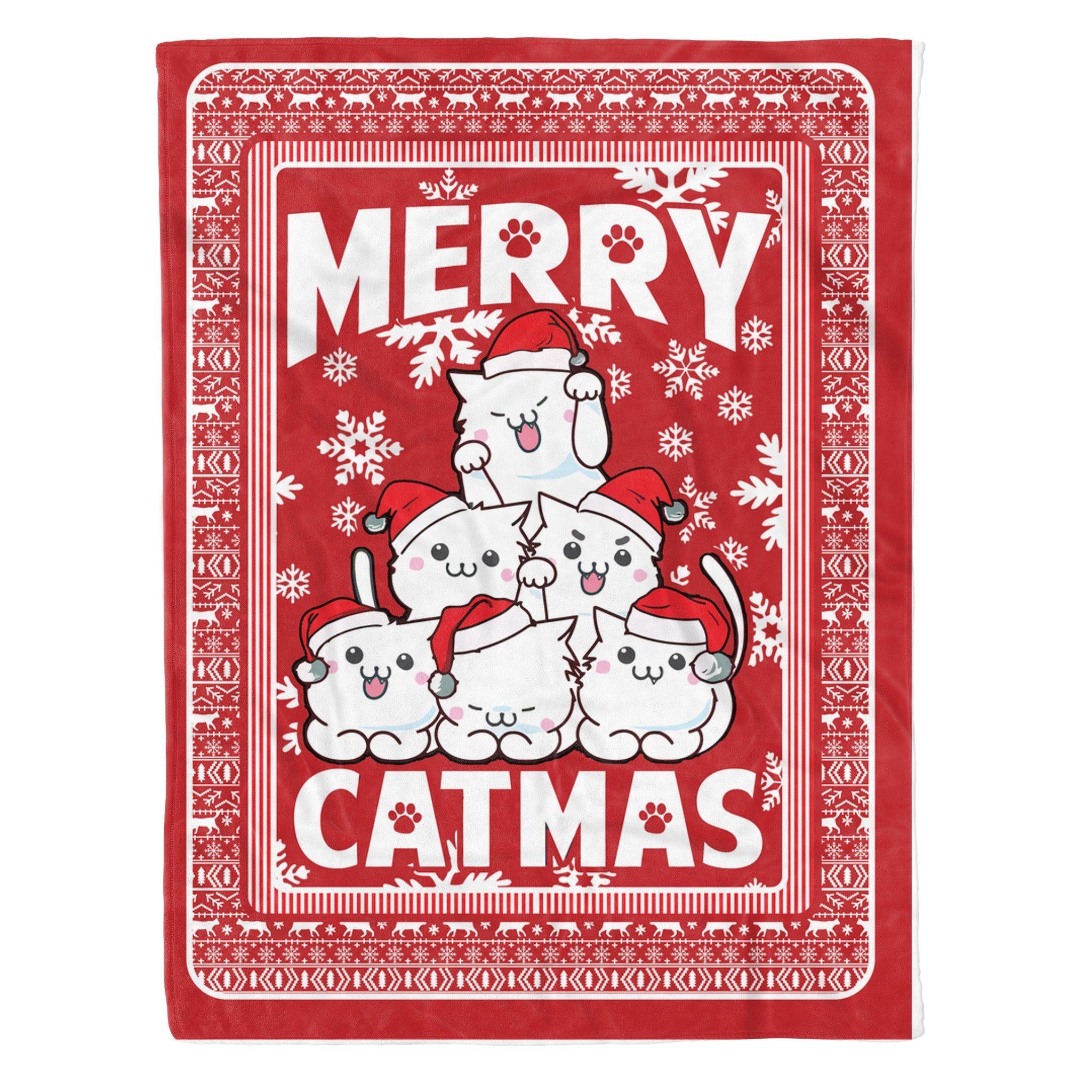 Merry Catmas Christmas Sherpa Fleece Blanket