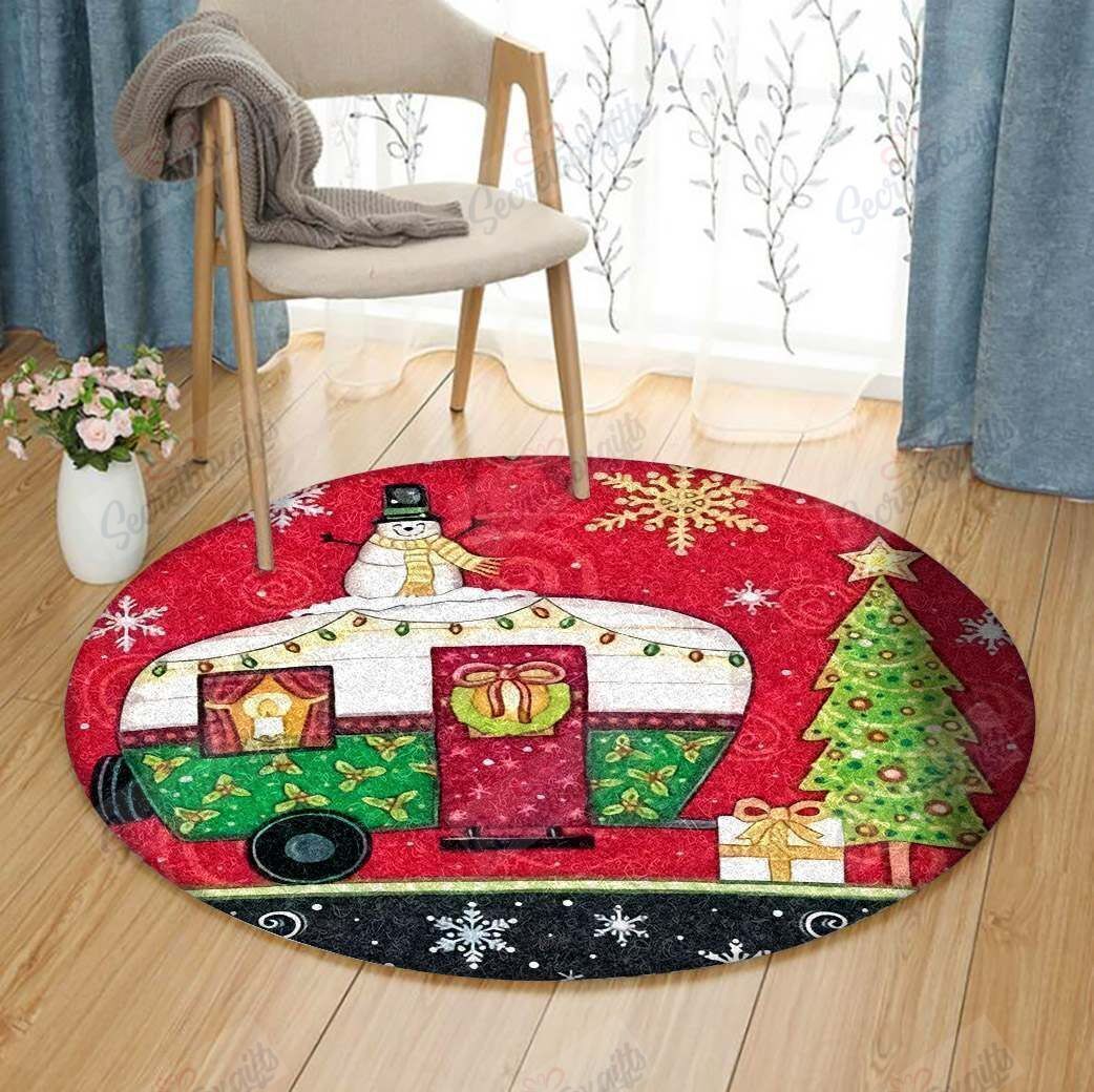 Merry Christmas Camper Round Carpet