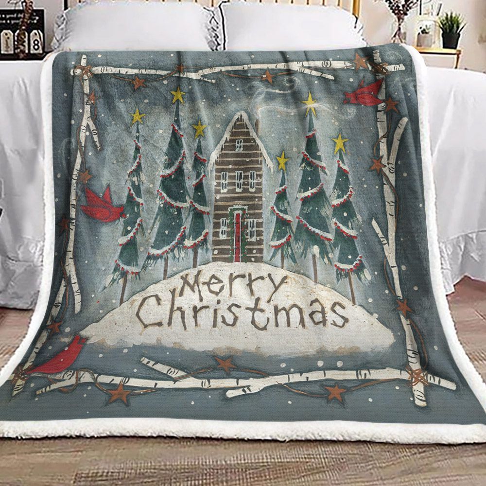 Merry Christmas Cardinal Sherpa Fleece Blanket