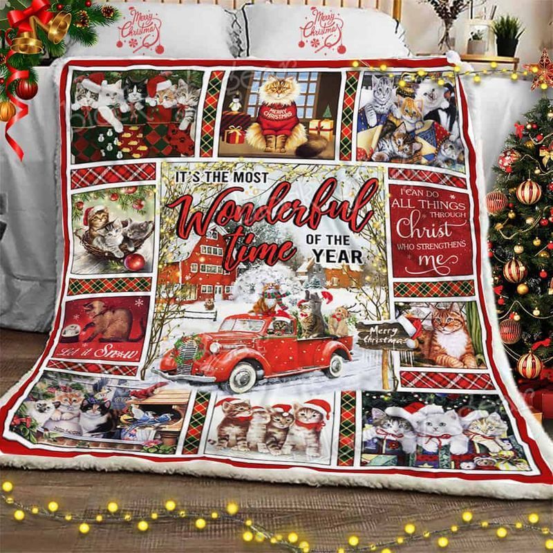 Merry Christmas Cat Sherpa Fleece Blanket