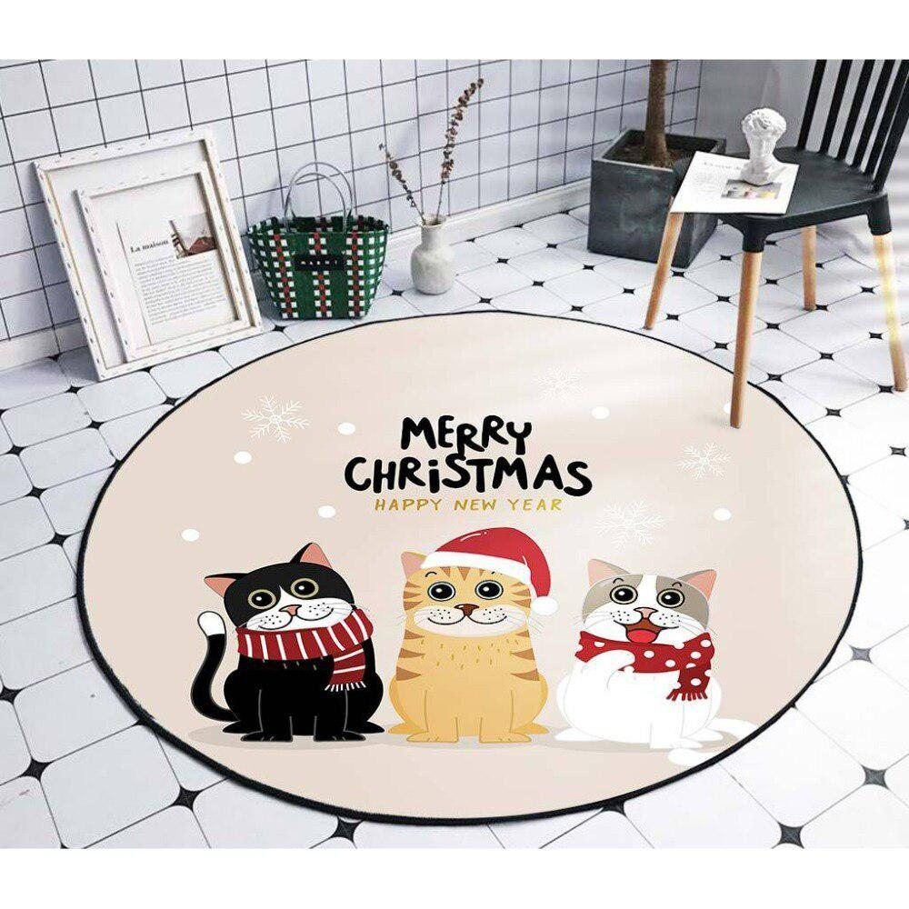 Merry Christmas Cat Round Carpet