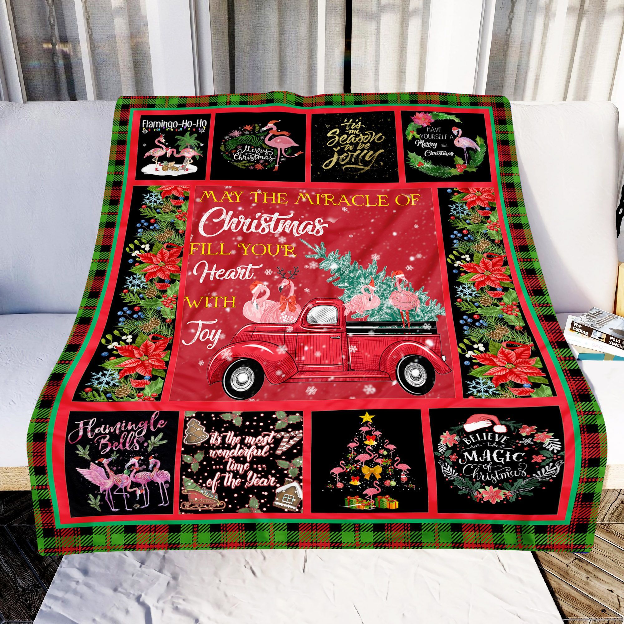 Merry Christmas Flamingo Sherpa Fleece Blanket