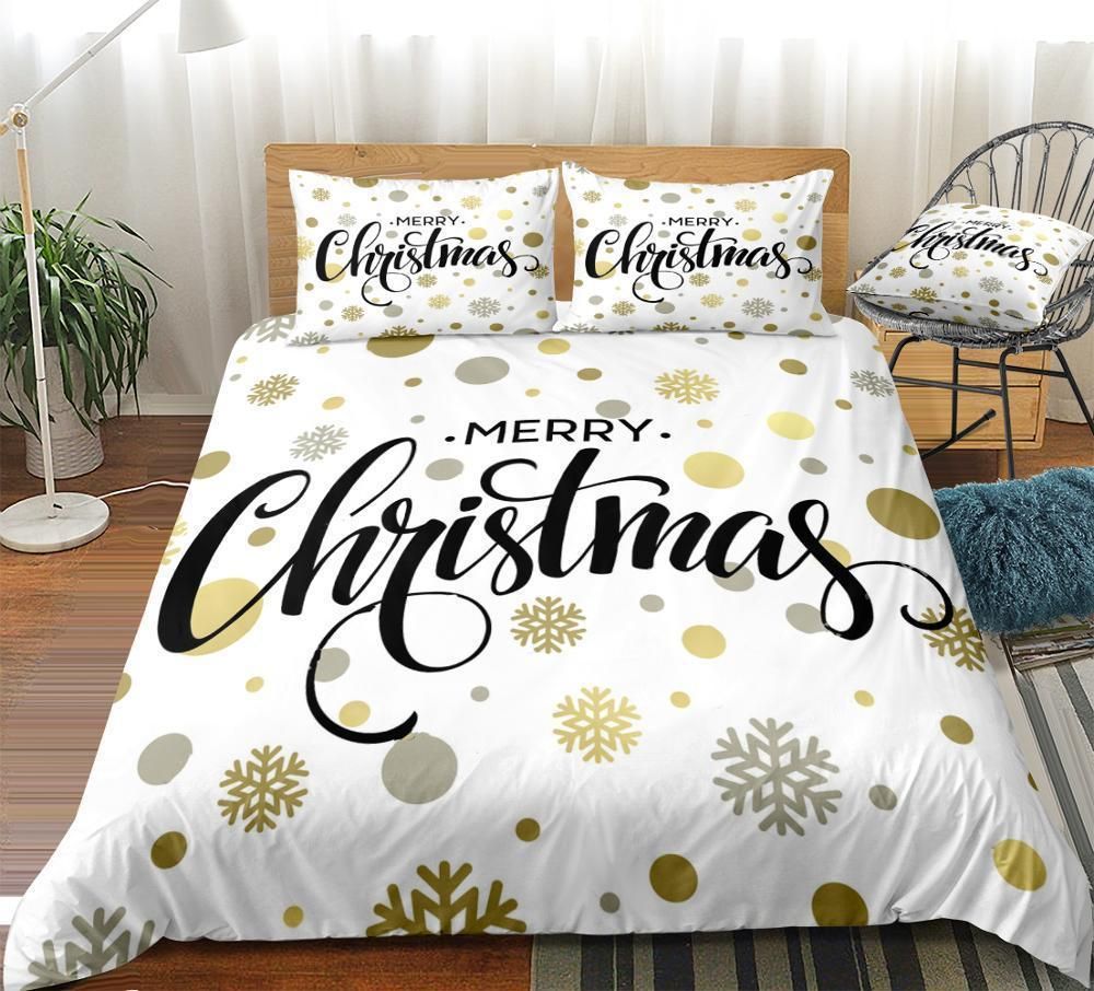 Merry Christmas Gold Snowflake Pattern Bedding Set