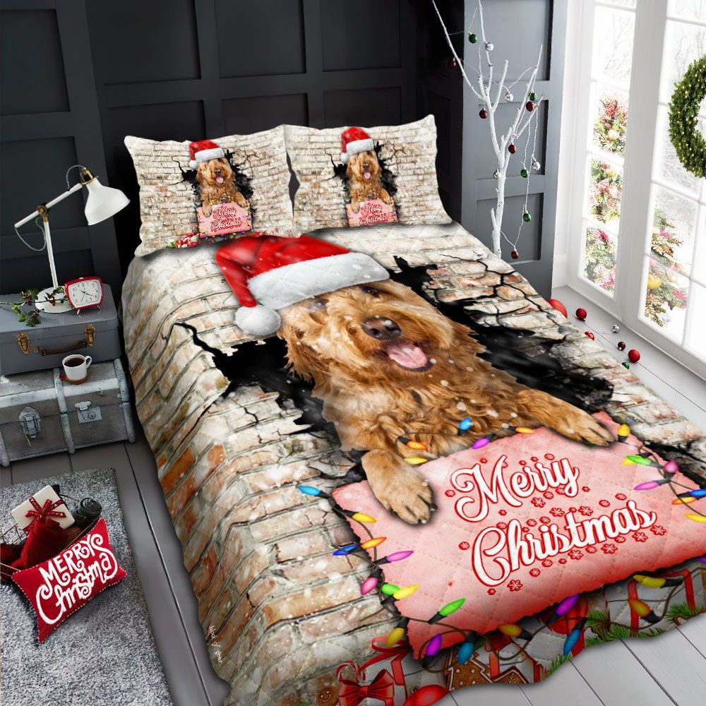 Merry Christmas Goldendoodle Bedding Set