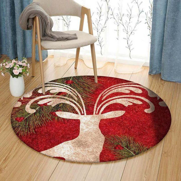 Merry Christmas Holiday Deer Round Carpet