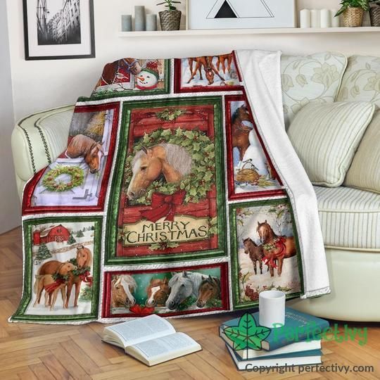Merry Christmas Horse Sherpa Fleece Blanket