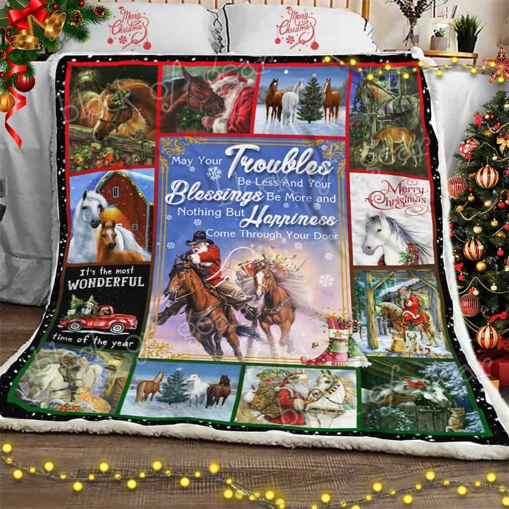 Merry Christmas Horse Fleece Blanket