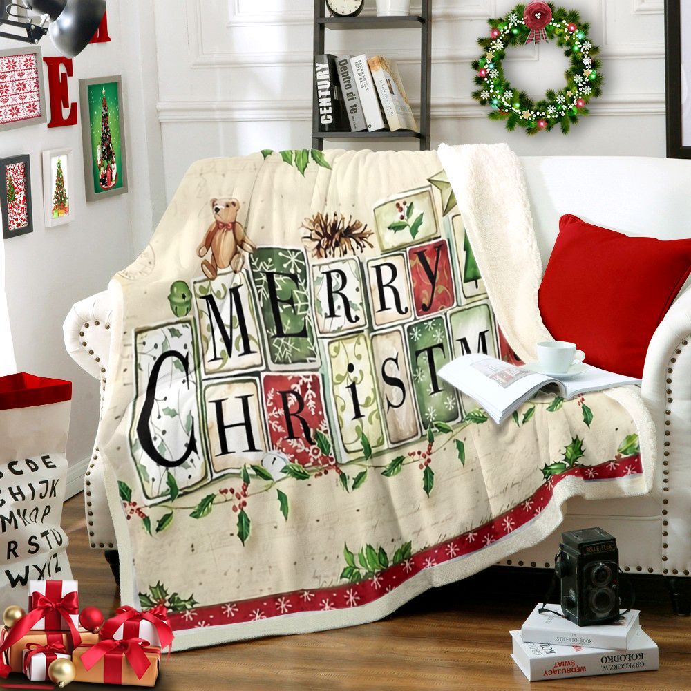 Merry Christmas Sherpa Fleece Blanket
