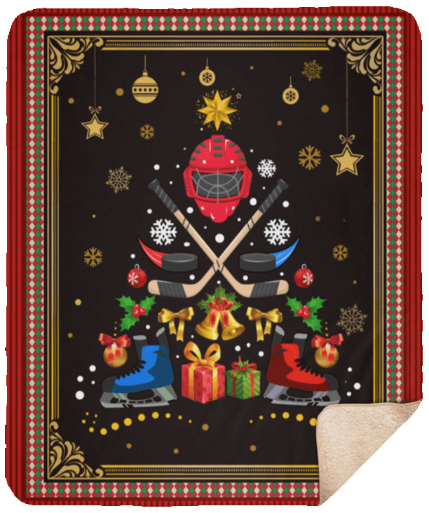 Merry Christmas Ice Hockey Sherpa Fleece Blanket