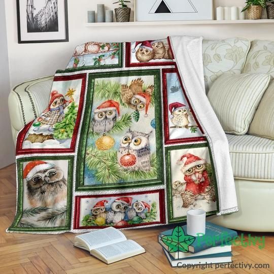 Merry Christmas Owl Sherpa Fleece Blanket