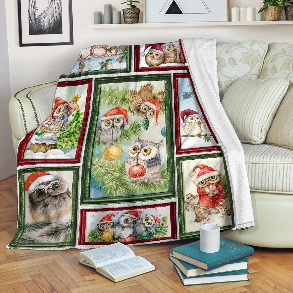 Merry Christmas Owl Fleece Blanket Xmas Gift For Owl Lovers