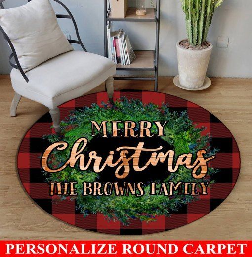 Merry Christmas Personalized Round Carpet