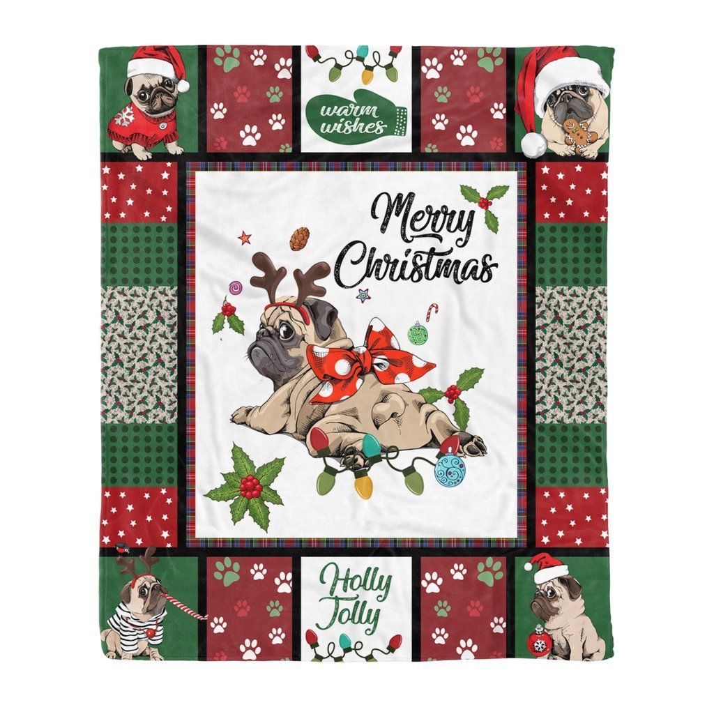 Merry Christmas Pug Christmas Xmas Sherpa Fleece Blanket