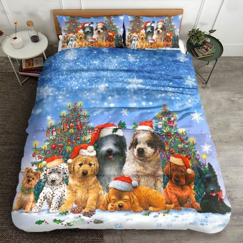 Merry Christmas Puppies Bedding Set