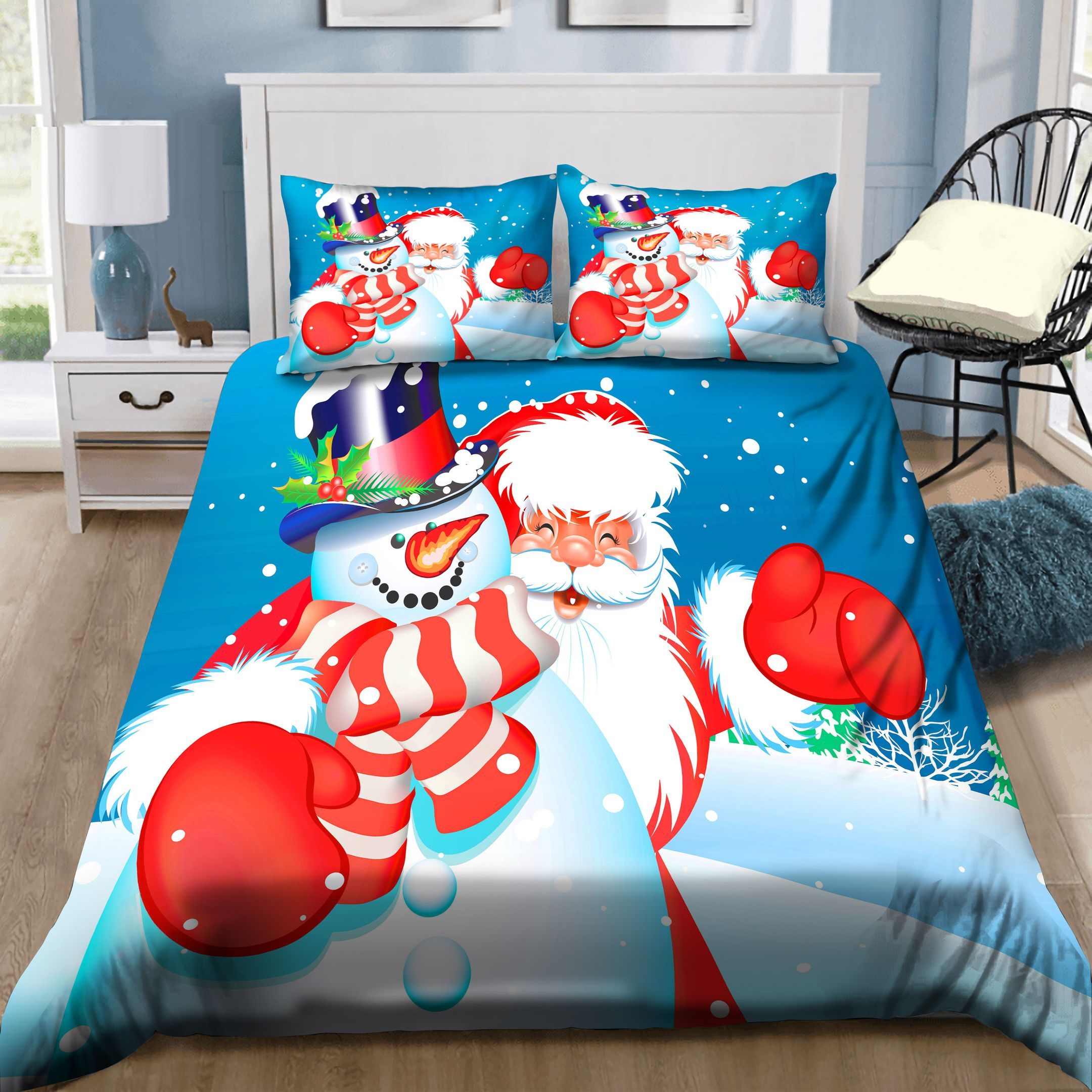 Merry Christmas Santa Snowman Bedding Set