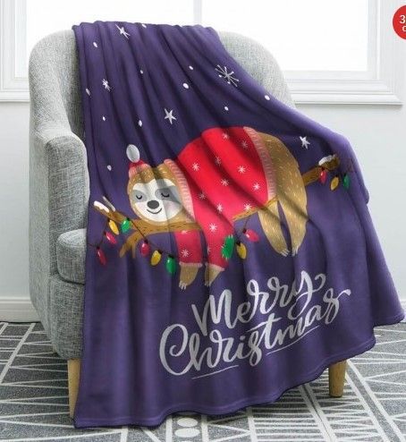Merry Christmas Sloth Sherpa Fleece Blanket