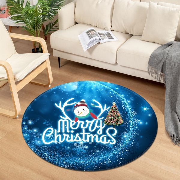 Merry Christmas Snowman Round Carpet