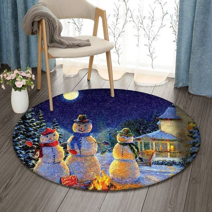 Merry Christmas Snowman Round Carpet