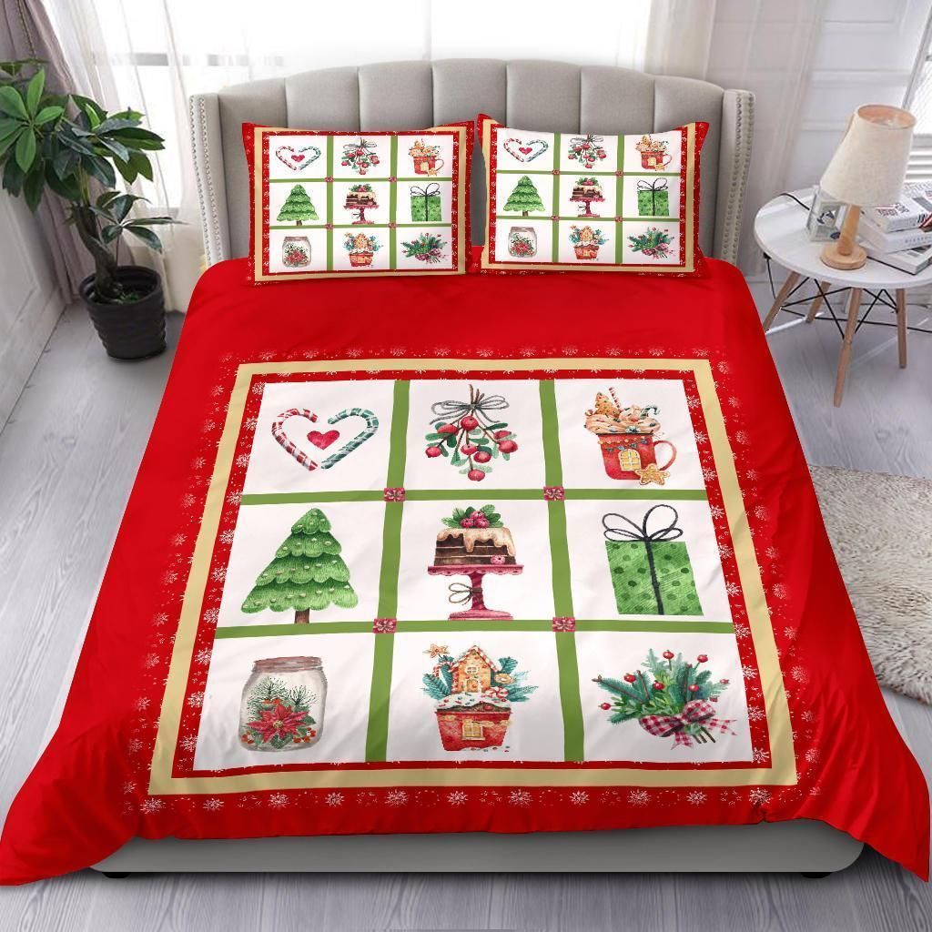 Merry Christmas Tree Gift And Flowers Bedding Set