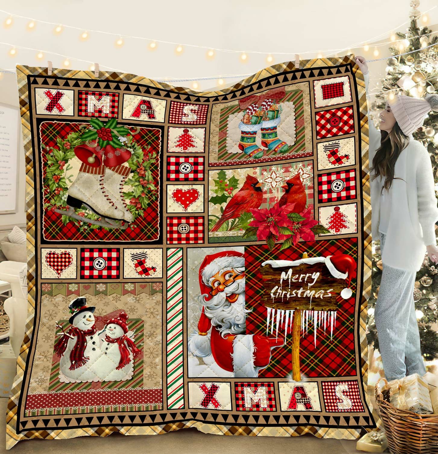 Merry Christmas Truck HHC121137TH Quilt Blanket