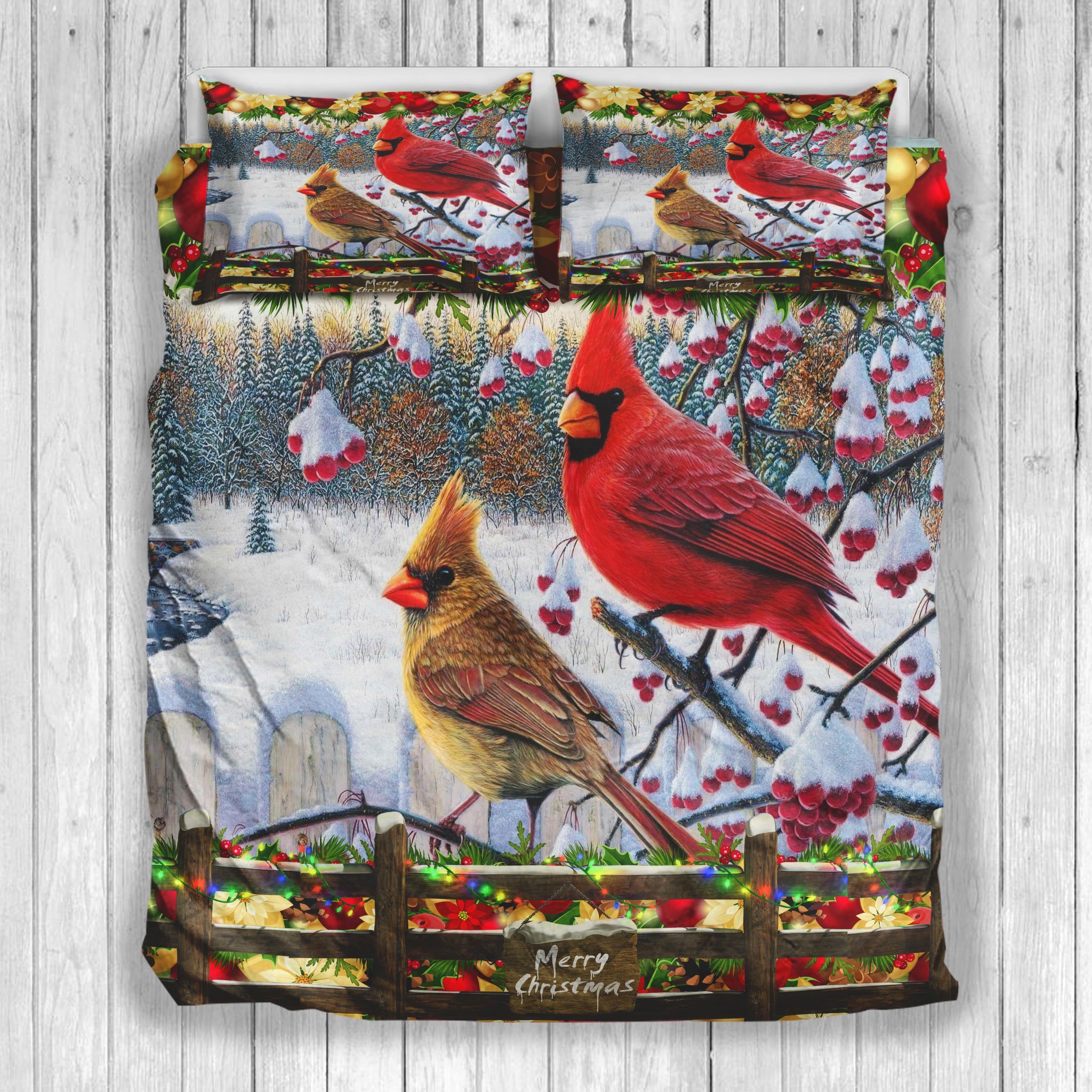 Merry Christmas Winter Cardinal Bedding Set