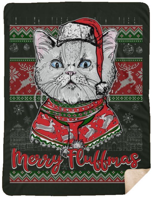 Merry Fluffmas Cat Christmas Sherpa Fleece Blanket
