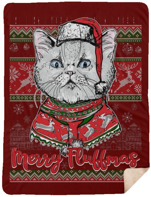 Merry Fluffmas Cat Christmas Sherpa Fleece Blanket