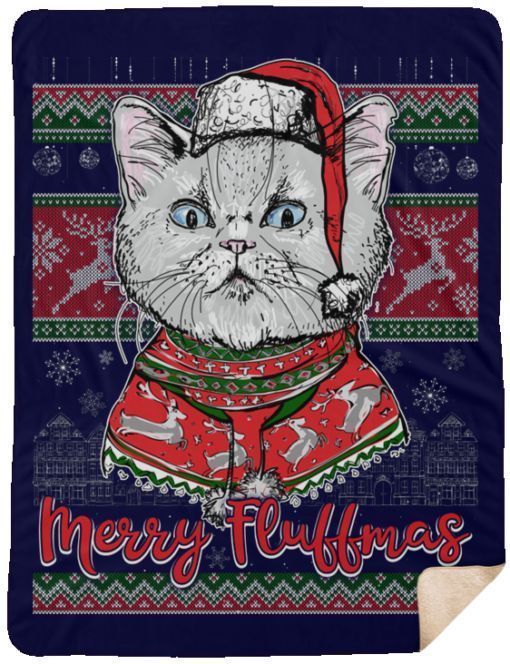 Merry Fluffmas Cat Christmas Sherpa Fleece Blanket