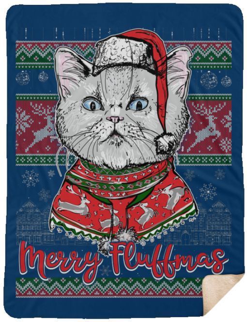 Merry Fluffmas Cat Christmas Sherpa Fleece Blanket
