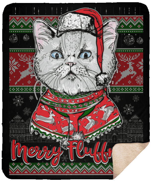 Merry Fluffmas Cat Christmas Sherpa Fleece Blanket