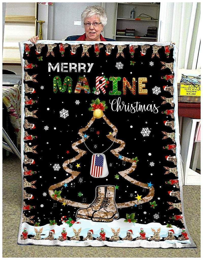 Merry Marine Christmas Sherpa Fleece Blanket