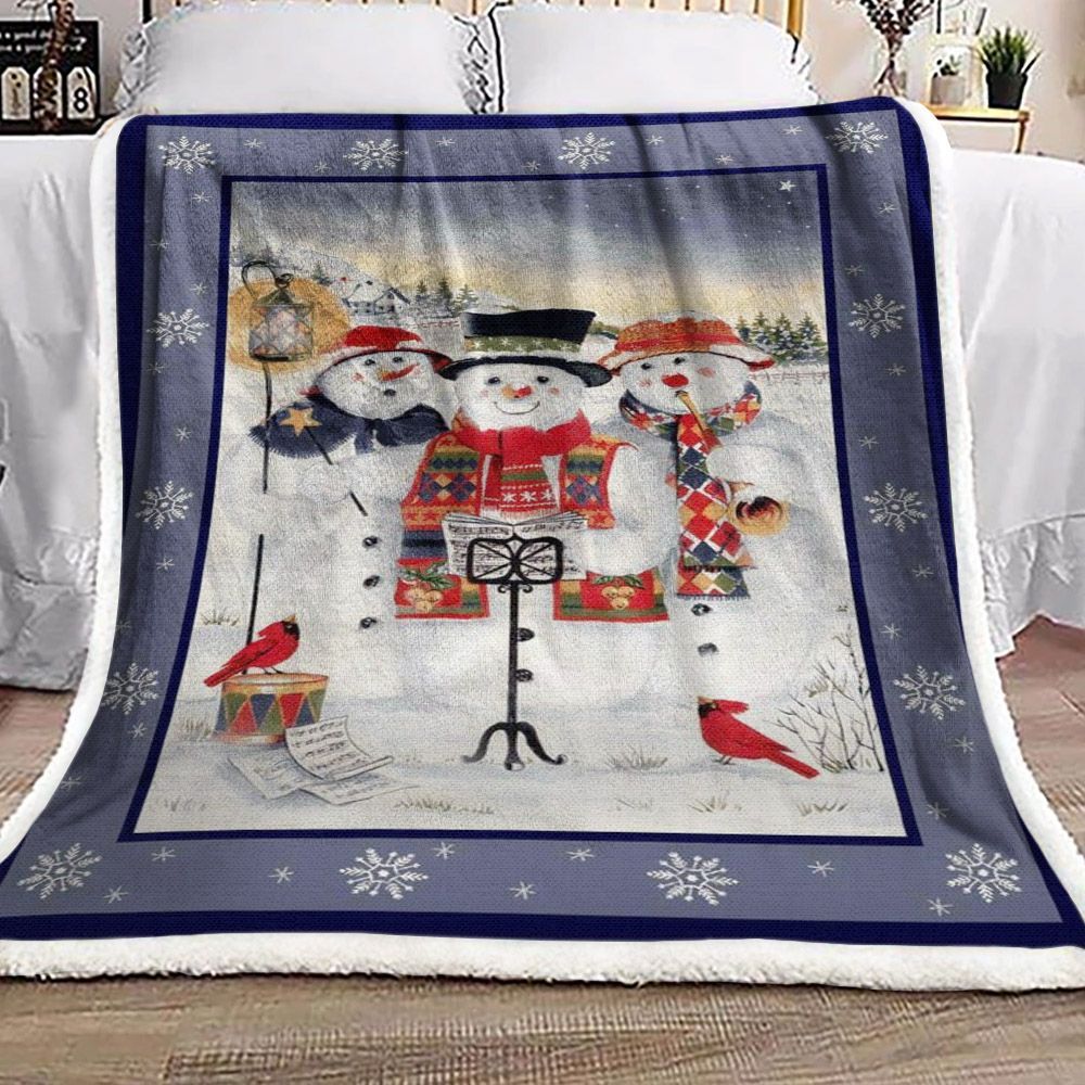 Merry Minstrels Snowman White Sherpa Fleece Blanket