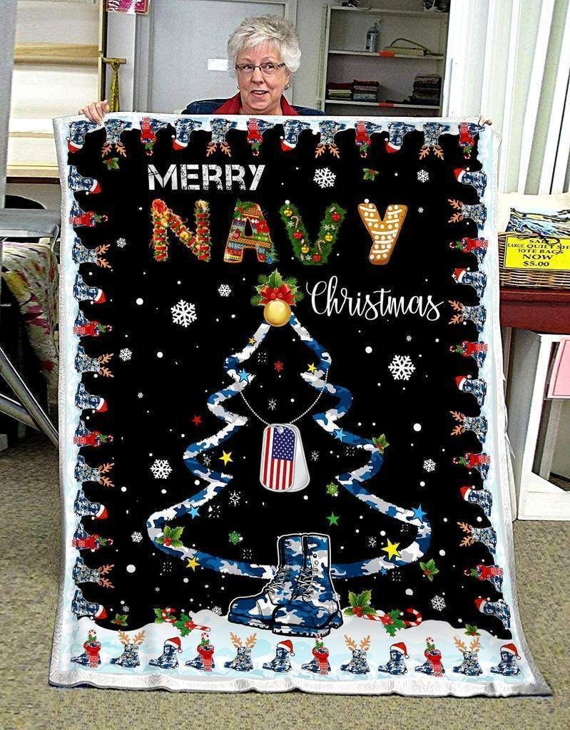 Merry Navy Christmas Gift Birthday Sherpa Fleece Blanket
