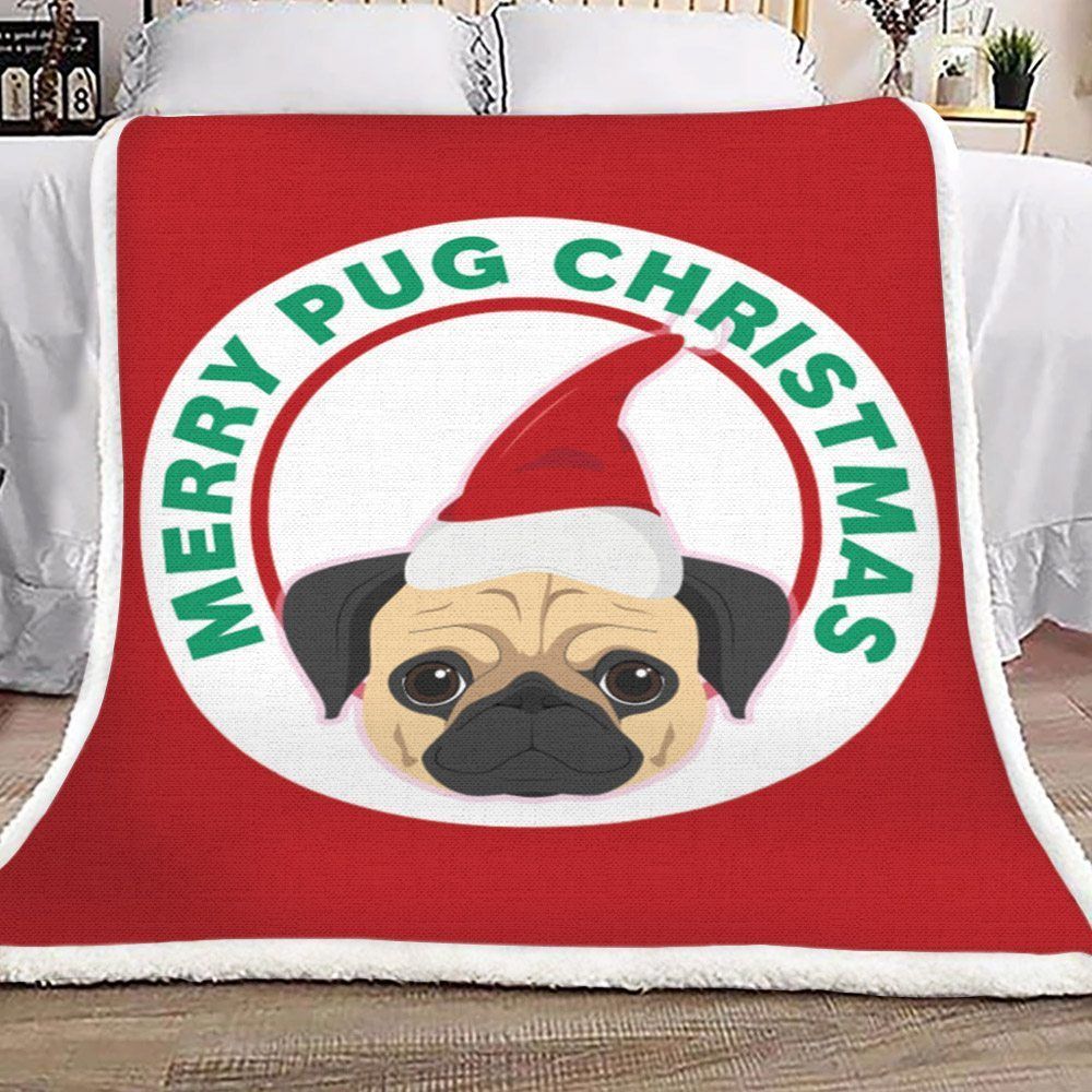 Merry Pug Christmas Sherpa Fleece